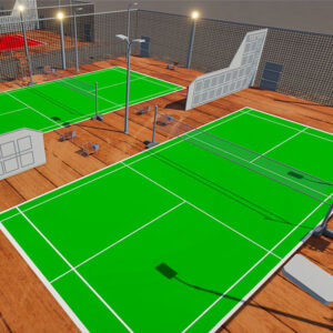 badminton court outdoor, 3d badminton court, outdoor sports complex,