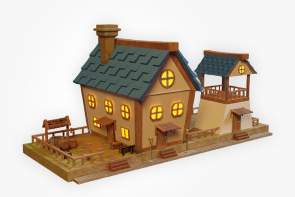house 3d model, cartoon house 3d model, 3d model house, cartoonish house 3d model, 3d cottage, 3d cartoon cottage,