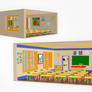 classroom interior 3d environment, 3d classroom interior, cartoon classroom interior model,
