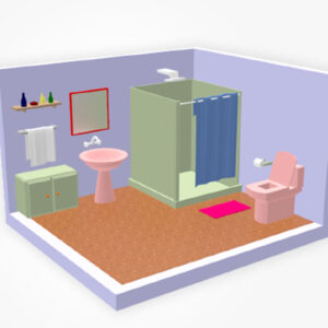 bathroom 3d model, cartoonish bathroom 3d model, 3d model bathroom, 3d restroom model,