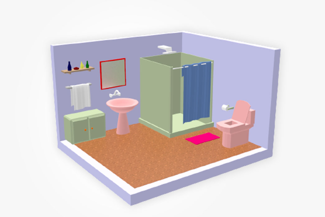 bathroom 3d model, cartoonish bathroom 3d model, 3d model bathroom, 3d restroom model,