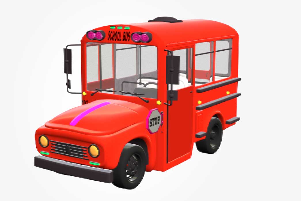 school bus 3d model, cartoon bus, cartoonish school bus, 3d school bus, 3d vehicle, 3d cartoon vehicle,