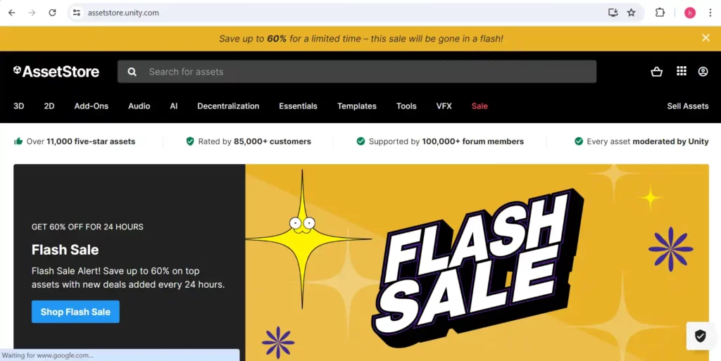 unity asset store home page