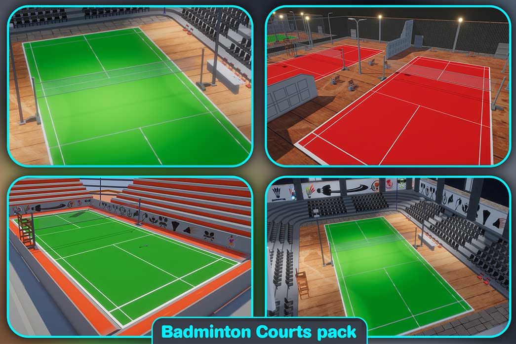 3d badminton court, 4 badminton courts,