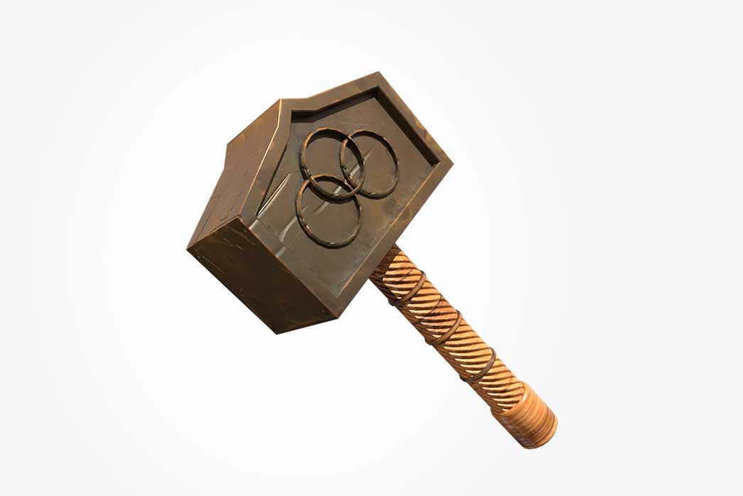 3d hammer model, hammer tool, stylized hammer 3d model,