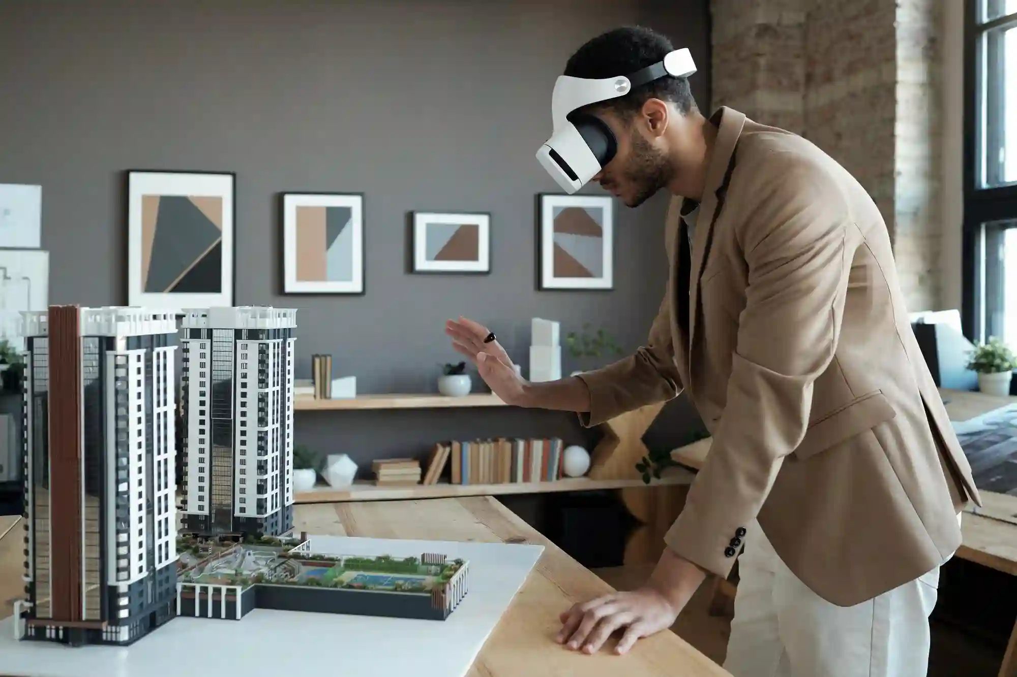 augmented reality 3d modeling, a person wearing AR glasses looking at a 3d model